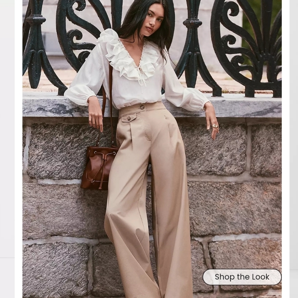 Loft Coin Pocket Pleated Wide Leg Twill Chino Khaki Pocket Pants New With Tag
